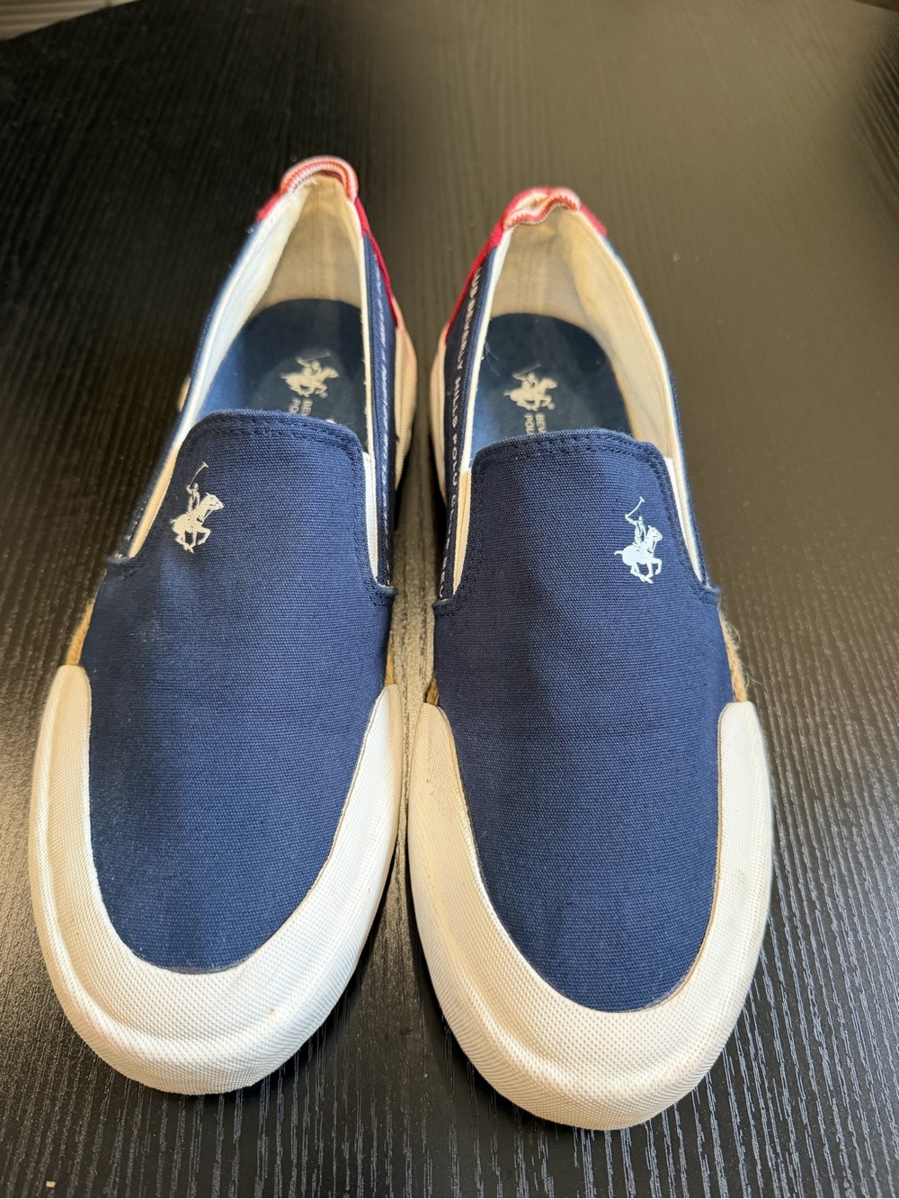 Polo by Ralph Lauren Navy Canvas Slip-On Loafers with White Accents